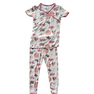 Kickee Pants Kids Pajama Set Farm Animals Pink Toddler Size 3T
